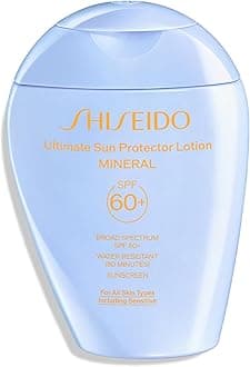 Shiseido Ultimate Sun Protector Lotion Mineral SPF 60+ - Sheer, Broad-Spectrum Sunscreen for Face & Body - Visibly Improves Fine Lines, Smoothness & Skin Tone - Fragrance Free, All Skin Types