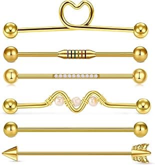 QWALIT Industrial Piercing Jewelry - Industrial Earrings for Women & Men, 16g & 14g, Surgical Stainless Steel Barbell & Bar Piercing
