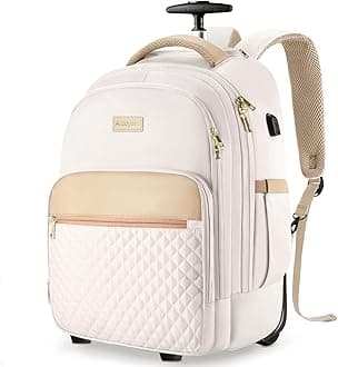 Small Rolling Backpack for Women, Lightweight Travel Backpack with Wheels, Convertible Carry On Luggage, Beige, 15.6", Rolling Backpack Carry on Luggage