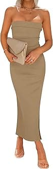 ZESICA Women's Summer Strapless Bodycon Midi Dress 2024 Off Shoulder Strapless Side Slit Tube Long Club Party Dresses