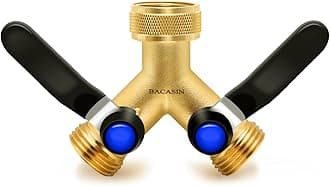 BACASIN Brass Garden Hose Splitter, Hose y Splitter with Shutoff, Hose Splitter 2 Way Heavy Duty, Brass Y-Valve Water Garden Hose Adapter 2-Way Y-Valve 3/4" GHT Threads