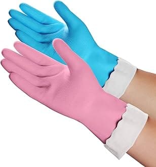 Household Cleaning Gloves - Reusable Kitchen Dishwashing Gloves with Latex Free, Cotton lining, Waterproof, Non-Slip (Large, 2 Pairs)