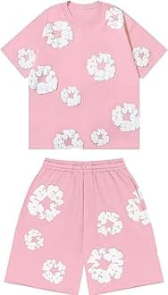 GenericDenims-Tears Kids Tracksuit Set Foam Printed T-Shirt and Shorts 2 Piece Outfit for Boys Girls Summer Fashion Activewear Short Sleeve Tee Tops with Loose Jogger Shorts