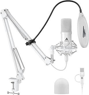 USB Microphone, 192kHz/24bit Plug & Play PC Computer Podcast Condenser Cardioid Metal Mic Kit with Professional Sound Chipset for Recording, Gaming, Singing, YouTube, AU-A04 White