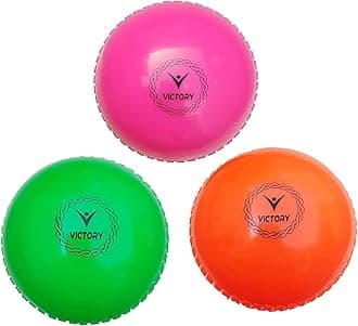 Victory Synthetic Cricket Ball Match Practice Training | Practice Cricket Ball | Wind Balls | Swing Ball | Indoor & Outdoor Street & Beach Cricket (Multicolor Orange-Pink-Green, Pack of 3)