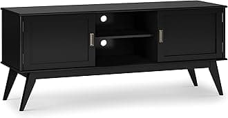 SIMPLIHOME Draper SOLID HARDWOOD 60 inch Wide Mid Century Modern TV Media Stand in Black For TVs up to 65 inches for the Living Room and Entertainment Center