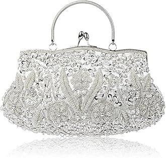 EROUGE Beaded Sequin Design Flower Evening Purse Large Clutch Bag