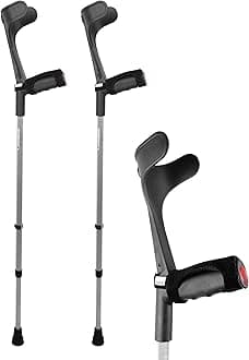 Forearm Crutches for Adults (x2 Units, Open Cuff), Adult Crutches Adjustable with Handle Pads, Arm Crutches Forearm for Adults, Aluminum Crutches for Walking - Made in Europe