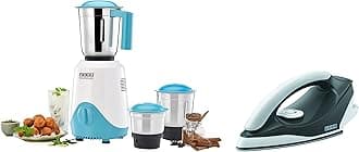 USHA RapidMix 500-Watt Copper Motor Mixer Grinder with 3 Jars (Sea Green/White) & Aurora 1000 W Dry Iron With Innovative Tail Light Indicator, Weilburger Soleplate (Black)
