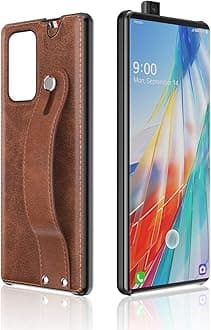 Foluu for LG Wing 5G Case, for LG Wing Case 2020, [Slim & Lightweight] PU Leather Back Cover Support Swivel Mode Hard PC Holder with Hand Strap Protective Phone Case for LG Wing 5G 6.8 Inches (Brown)