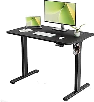 ERGOMAKER Electric Standing Desk, 39.3" x 23.6" Height Adjustable Sit Stand Desk with Splice Board for Home Office, Computer Desk Memory Preset (Black Frame, Black Desktop)