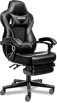 Video Racing Gaming Chair - with Footrest for Adults PU Leather High Back Adjustable Chairs Swivel Office Desk Chair with Lumbar,Headrest（grey）