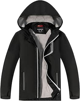 Boys Girls Waterproof Jackets Kids Lightweight Fleece Lined Raincoat with Detachable Hood