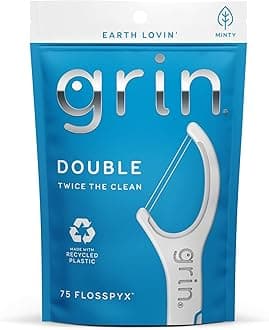 Grin Dental Floss |3 Packs of 60 (Double Twice The Clean Deux Fois Plus Propre), White, Total: 180, 1.0 Foot, 0.18 pounds