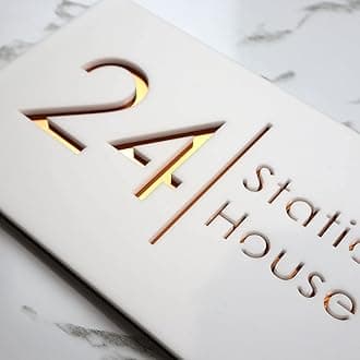 K Smart Sign | Bellissima H2 | Laser Cut Matt White & Copper Mirror Floating Perspex House Signs Plaque Address Door Number | 300mm x 160mm