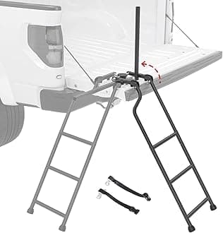 AA Product Tailgate Rack Foldable Pickup Truck Tailgate Ladder Accessories with Handrail for Truck Easy Install Durable Steel Omni-Directional Ladder Rack Capacity 300 lbs(USPTO Patent Pending)
