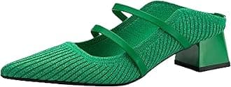 NEWBELLA Women's Pointed Toe Mules - Chunky Heel Slide Sandals for Women, Comfortable Commute Shoes, Open Back Summer Slippers, Casual Dressy Loafers Green