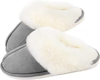 ParlovableWomen Slippers with Memory Foam, Fuzzy Warm Bedroom House Shoes, Fluffy Winter Indoor Outdoor Anti-Skid Sole