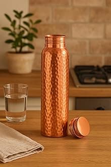 BM HANDICRAFT Pure Copper Water Bottle With Hammered Shine Finish Design, Drinkware, Storage Purpose, Volume-1 Litre, Pack of 1