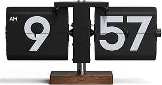 mooas Classic Modern Wood Big Flip Desk Clock (Black), Retro Vintage Analog Design Auto Flip Clock Table Clock Large Number Battery Powered, Ideal for Home Office School Hotel Café