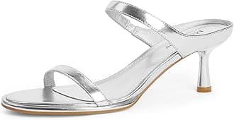 Modatope Two Strap Heeled Sandals for Women Kitten Heel Rounded Toe Heels Women Slip on Open Toe Sandals