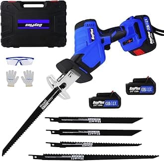680W Garden Cordless Reciprocating Saw, Brushless Reciprocating Saw 21V Cordless Wood Saw, Sabre Saw w/2x1500mAh Battery, 4 Saw Blades for Tree Branches PVC Metal, 1900RPM Variable Speed Electric Saws