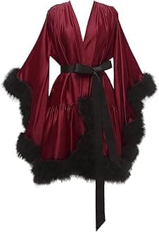 Yexinbridal Feather Fur Robe Silk Satin Bridal Dressing Gown Sexy Illusion Lingerie Nightgown Bathrobe Sleepwear