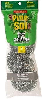 Pine-Sol Heavy-Duty Stainless Steel Scrubbers | Won’t Rust or Splinter | Scrub Sponges for Cast Iron, Oven Racks, Grills, 4 Pack
