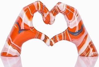 DOVDOV Colourful Hand Heart Decoration, Hand and Heart Statue, Love Finger Sculpture Wedding Decoration, Orange Resin, Modern, Tabletop, 9.8"L x 3.1"W x 5.9"H