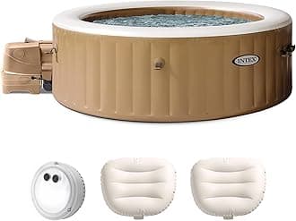 INTEX PureSpa 6 Person Bubble Massage Inflatable Hot Tub Spa Bundled with Battery Powered Multicolor LED Light, and Adjustable Headrest (2 Pack)