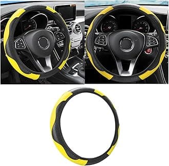 Car Steering Wheel Cover, 15 inch Carbon Fiber Microfiber PU Leather Elastic Steering Wheel Protector for Men Women, Anti-Slip Breathable Car Interior Accessories for Most Cars (Yellow)