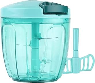 Manual Food Processor Vegetable Chopper with 5 Blades, Easy Hand Pull Portable Garlic Crusher, Whisk and Smoothie Blender, 1000ml (Blue) by Valuetools