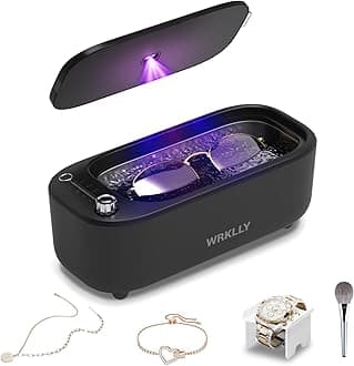 Ultrasonic Jewelry Cleaner, 50KHz 14oz Professional Ultrasonic Cleaner Machine with 4 Timer Modes,304 Stainless Steel Tank for Jewelry, Eyeglasses, Rings, Coins, Watch Strap,Dentures (Black)