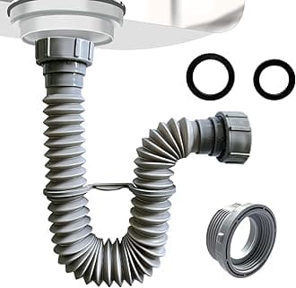 VIVIDA Sink Drain Pipe 1-1/2", Flexible Drain Pipe, 7.5"-17.7" Expandable Flexible P Trap for Bathroom and Kitchen, Under Sink Plumbing, 1-1/4" Adapter Included, Gray, 1 PACK