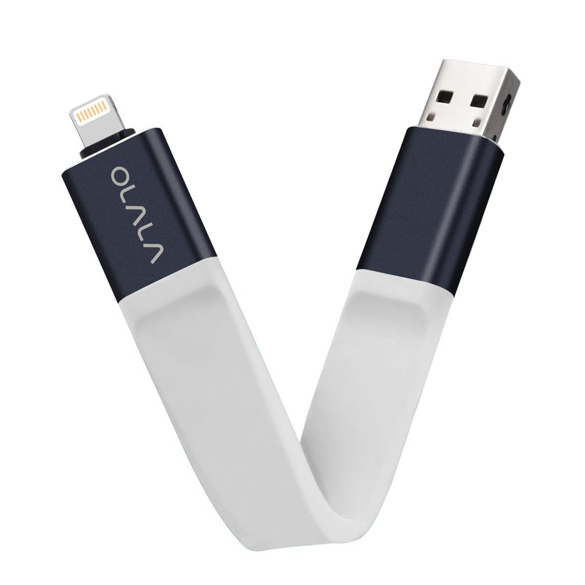 iPhone iPad Flash Drive USB 3.0 32GB Charging Cable, OLALA ID200 Jump Thumb Pen Drive with Extended MFi Lightning Connector for iPod iOS Windows Mac, Memory Stick Expansion External Storage (White)