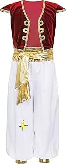 iEFiEL Kids Boys Arabian Prince Costume Street Rat Suit Cap Vest with Harem Pants Halloween Cosplay Costumes Red 14-16 Years