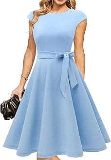 DRESSTELLSWomen's Prom Tea Dress Vintage Swing Cocktail Party Dress with Cap-Sleeves - Blue 3XL
