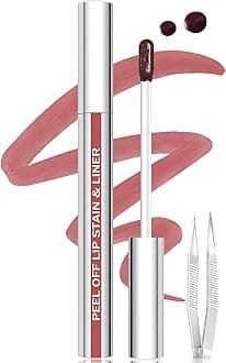 Lip Stain Peel Off Lip Liner Stain with Tweezer, Long Lasting Matte Lip Tint Tattoo, Highly Pigmented Color Lip Makeup, Waterproof Lipstick, Transfer-proof Lipstain for Women, Nude Pink