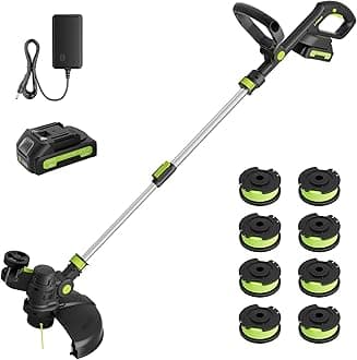 20V Cordless String Trimmer, 2.2Ah Battery Weed Wacker with Charger, 12-Inch Battery Powered Weed Eater with Auto Line Feed, 2-in-1 Electric Lawn Mower Grass Trimmer&Edger Lawn Tool with 8 Pcs Lines