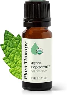 Organic Peppermint Essential Oil 10 mL (1/3 oz), 100% Pure, Undiluted, USDA Certified Organic, Undiluted, Natural Aromatherapy, for Neck Tension and Muscle Discomfort