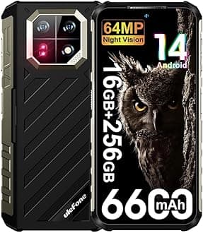 Ulefone Armor 22 Pro 256GB Unlocked Rugged Smartphone, MTK G96 Android 14 Cell Phone, 64MP+64MP Night Vision Camera, 6.58" FHD+, 6600mAh 33W, Dual SIM 4G Rugged Phone Unlocked, NFC GPS OTG FM, Black