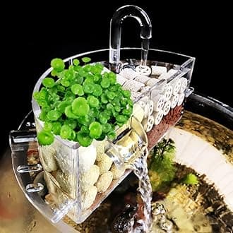 3-in-1 Aquarium External Filter Box - Acrylic Hang On Filter With Waterfall for Increased Oxygen and Water Purification - Fish Tank Accessory for Round Bowl (M)