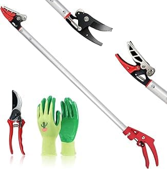 Altdorff Cut and Hold Pruner Set, Lightweight 32-Inch Long Reach Pruner One-Handed Operation, Hold Long Reach Cut Rotating, 8.3" Hand Pruner for Branch Pruning, Fruit Picking, Prickly Plants & Roses