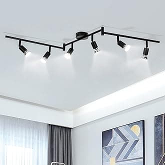 wowatt Black Ceiling Spotlight Rotatable, 6 Way LED Ceiling Light Including 6 x 5W GU10 LED Bulbs, 6000K Cool White Spotlights & Spotbars 420LM, Spot Lights for Kitchen, Bedroom, Living Room, Hallway