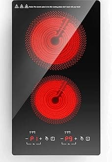 - 12" Electric Induction Cooktop - 2 Burner 110V Stove Top - Infrared Heating, Built-in Double Burner Cooktop with 20 Temperature Settings, Compatible with All Cookware