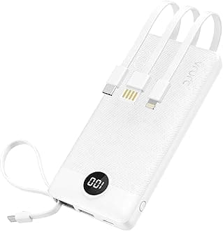 VRURCPortable Charger with Built in Cables,VRURC 10000mAh Ultra Slim USB C Power Bank, 4 Output 2 Input LED Display External Battery Pack Phone Charger Compatible with iPhone,Samsung Cell Phones