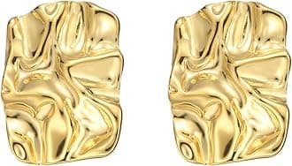 Geometric Rectangle Gold Plated Stud Earrings Irregular Hammered Chunky Statement Square Earrings for Women Trendy