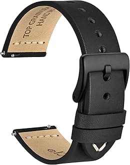 WOCCIOld-fashioned Watch Strap, Top Grain Leather, French Wax Thread, Quick Release, Stainless Steel Buckle, Replacement Straps for Men, Band Width 17mm 18mm 19mm 20mm 21mm 22mm 24mm