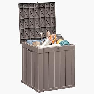 ROJIK Outdoor Storage Housing Deck Box - Waterproof Patio Furniture, Garden Tools, Cushions, Pool Accessories Storage Bench with Lockable Lid and Side Handles (Grey, 50 Gal)