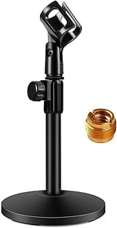 Desktop Microphone Stand, Upgraded Adjustable Table Mic Stand with Mic Clip and 5/8" Male to 3/8" Female Screw for Blue Yeti Snowball Spark & Other Microphone